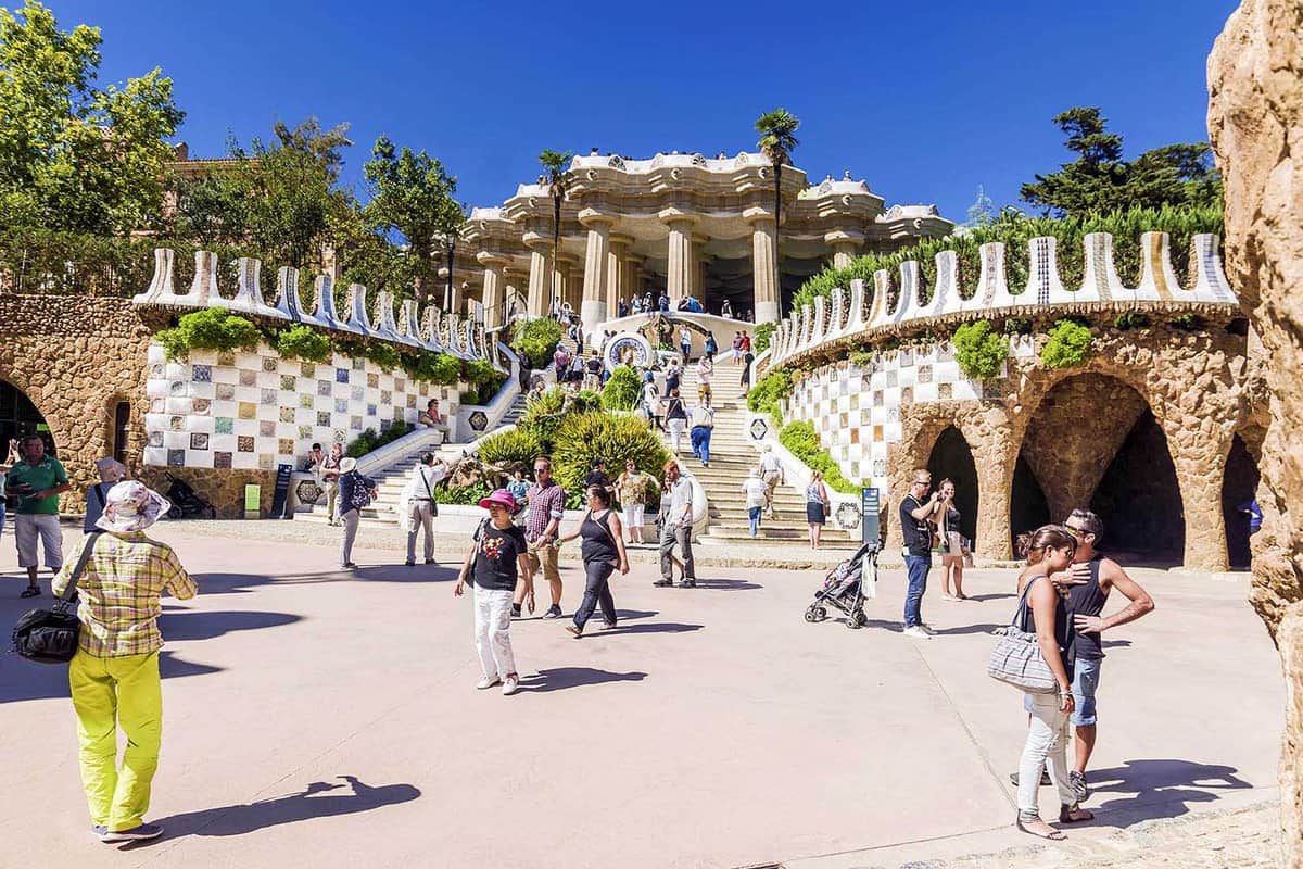 People wandering around the centre of Park Guell