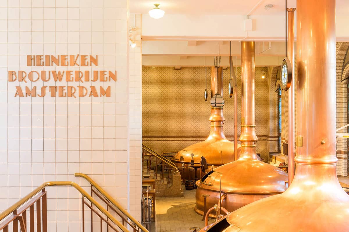 Inside the old-fashioned brewing hall with the original copper vats