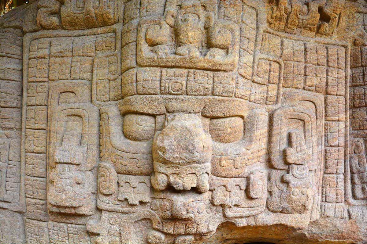 Stela in the archaeological site of the pre-Columbian Maya civilization in Tikal National Park