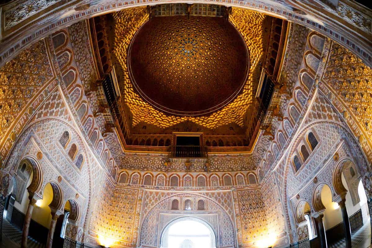 The dome in the Hall of Ambassadors inside the Alcazar shows off the extraordinarily intricate Mudejar architecture and styling