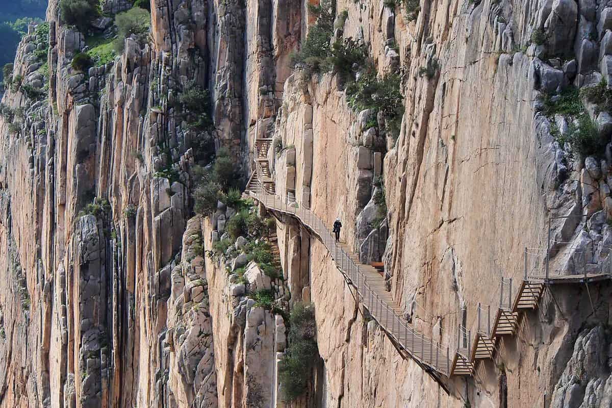 Mountain path along steep cliffs and an enormous heights