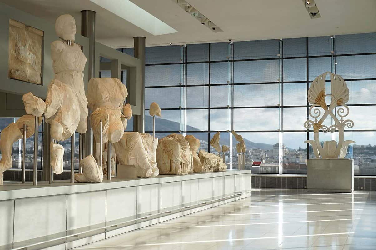 Fragments of huge marble sculpture on display