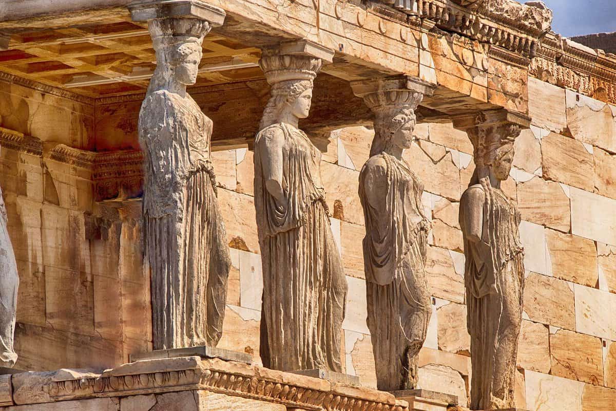 Detail of caryatids statues on the Parthenon on Acropolis Hill,