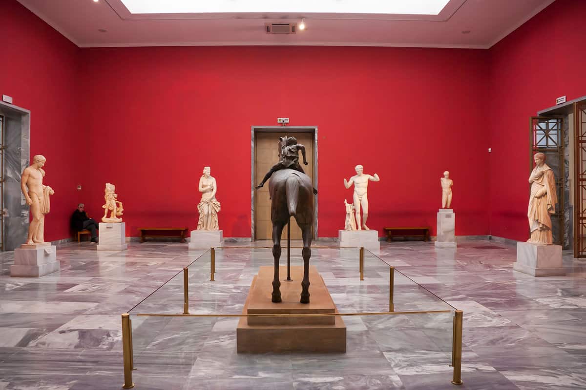 Statues being exhibited inside the museum