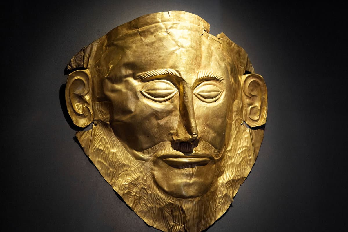 The gold mask of Agamemnon on display