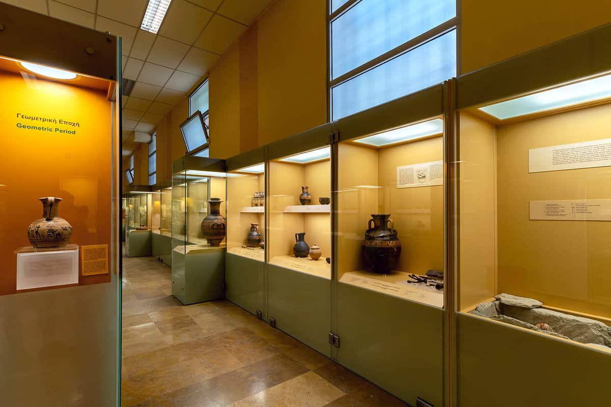 Pottery on display inside the museum of the archaeological site of Ancient Agora