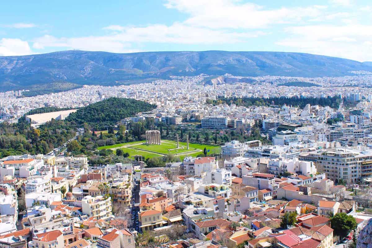 Aerial view over Athens city
