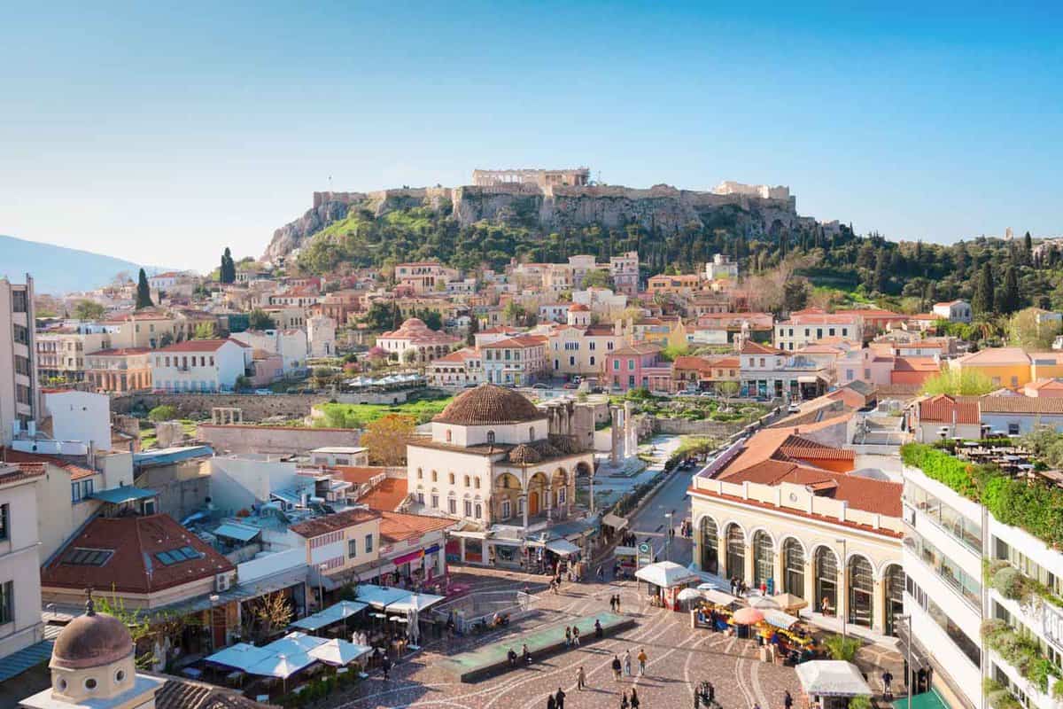 Aerial view over Athens city