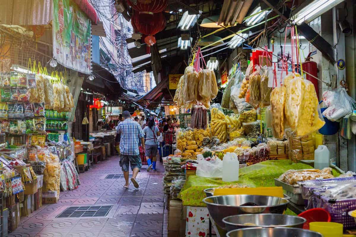 People walking around the market