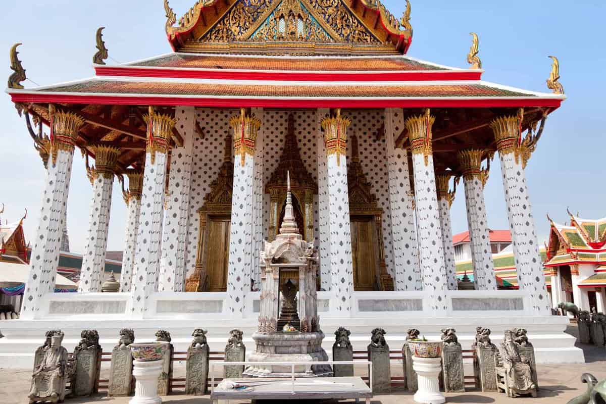 Buddhist temple with white columns