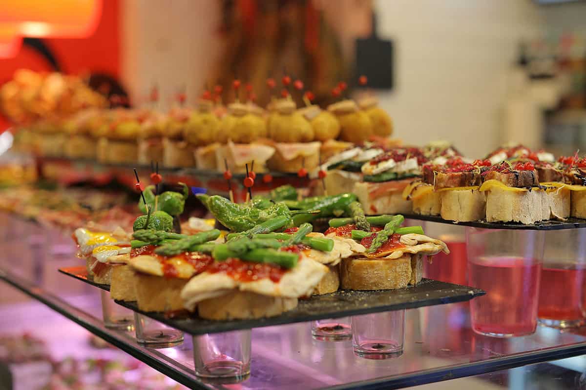 Pintxos for sale on a counter