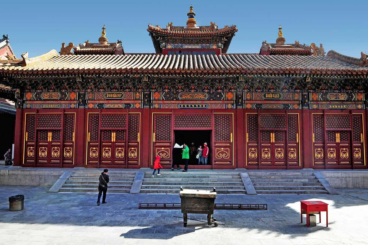 Visitors at The Lama Temple Yonghe Lamasery in Beijing, China.It's one of the largest and most important Tibetan Buddhist monasteries in the world.