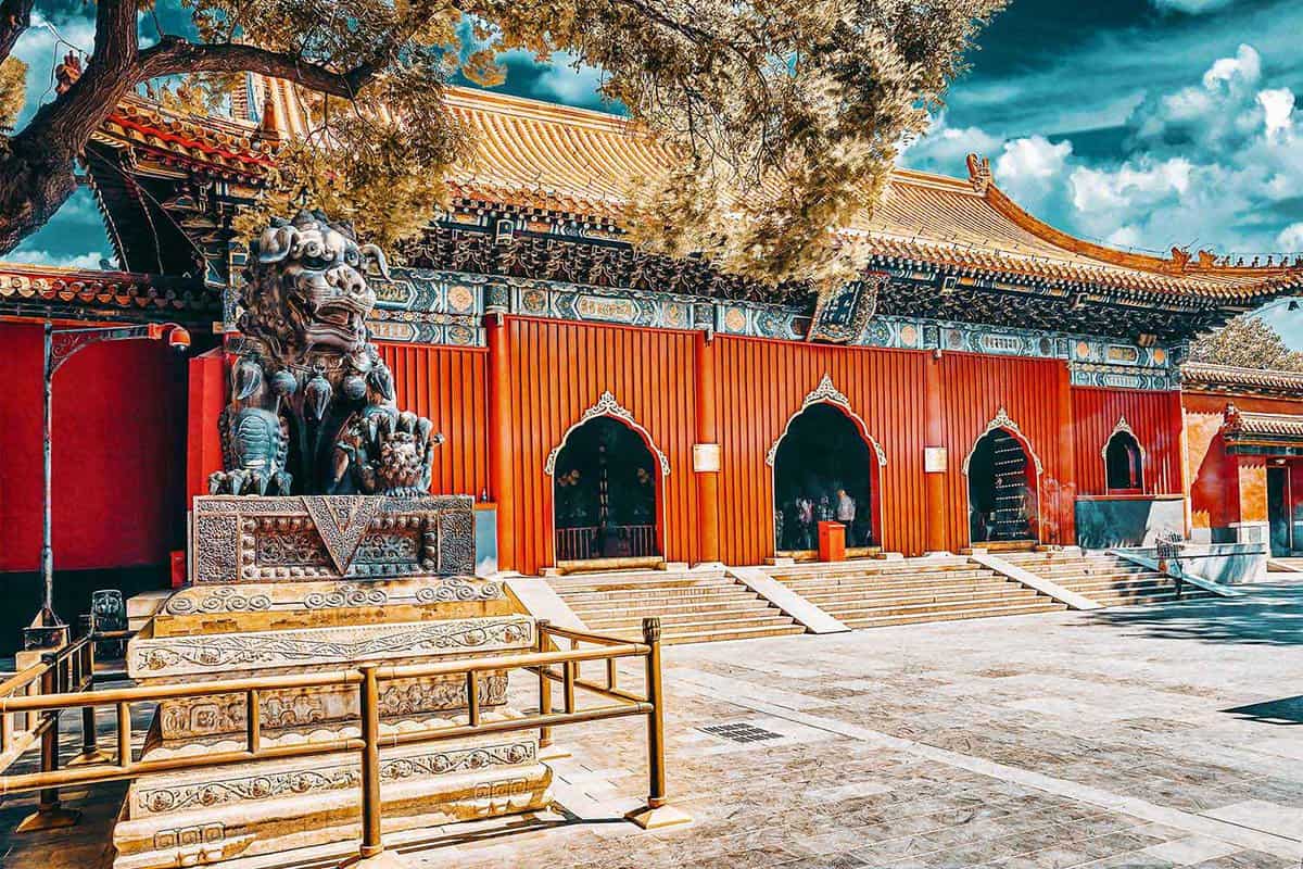Exterior of an inner courtyard and temple in the Lama Temple, Beijing
