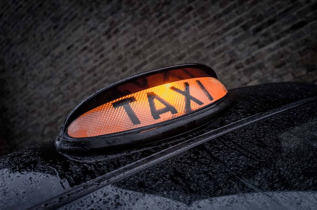 Close up of a lit up cab light