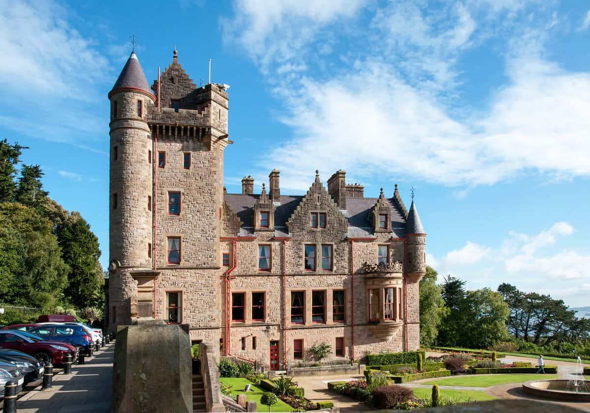 Exterior view of the small red brick castle