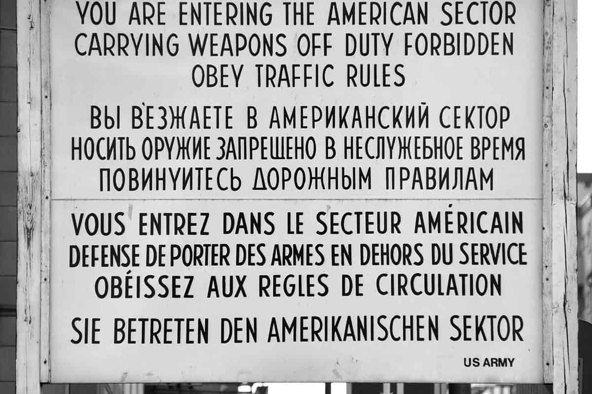 Famous white sign at checkpoint charlie