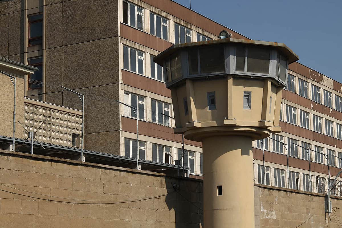Guard tower at the Hohenschonhausen Memorial, former Stasi prison