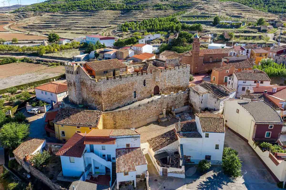 Grisel Castle medieval construction with its ashlar walls, Zaragoza Aragon Spain