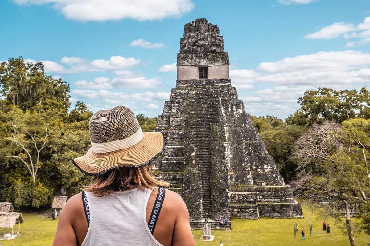 Woman staring to the great Jaguar in Tikal, Guatemala