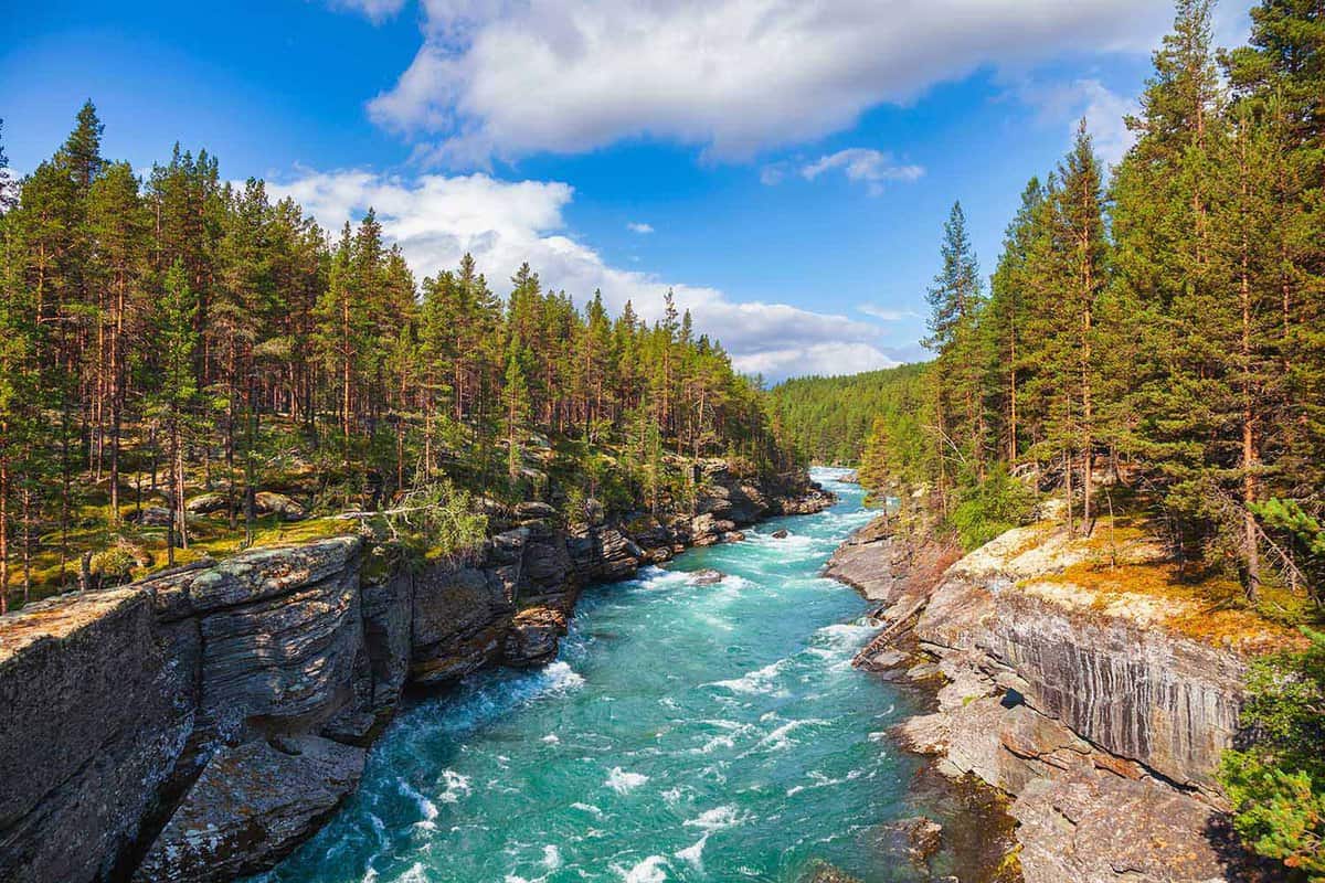 Rapids on the Sjoa river in Oppland County of Eastern Norway, Scandinavia, popular for rafting, kayaking, riverboarding and other activities