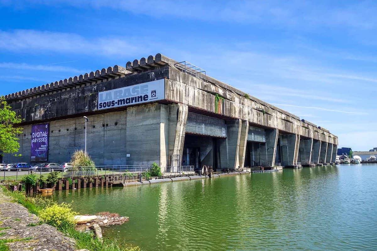 external view of the huge concrete structures of the former Submarine pens in Bordeaux