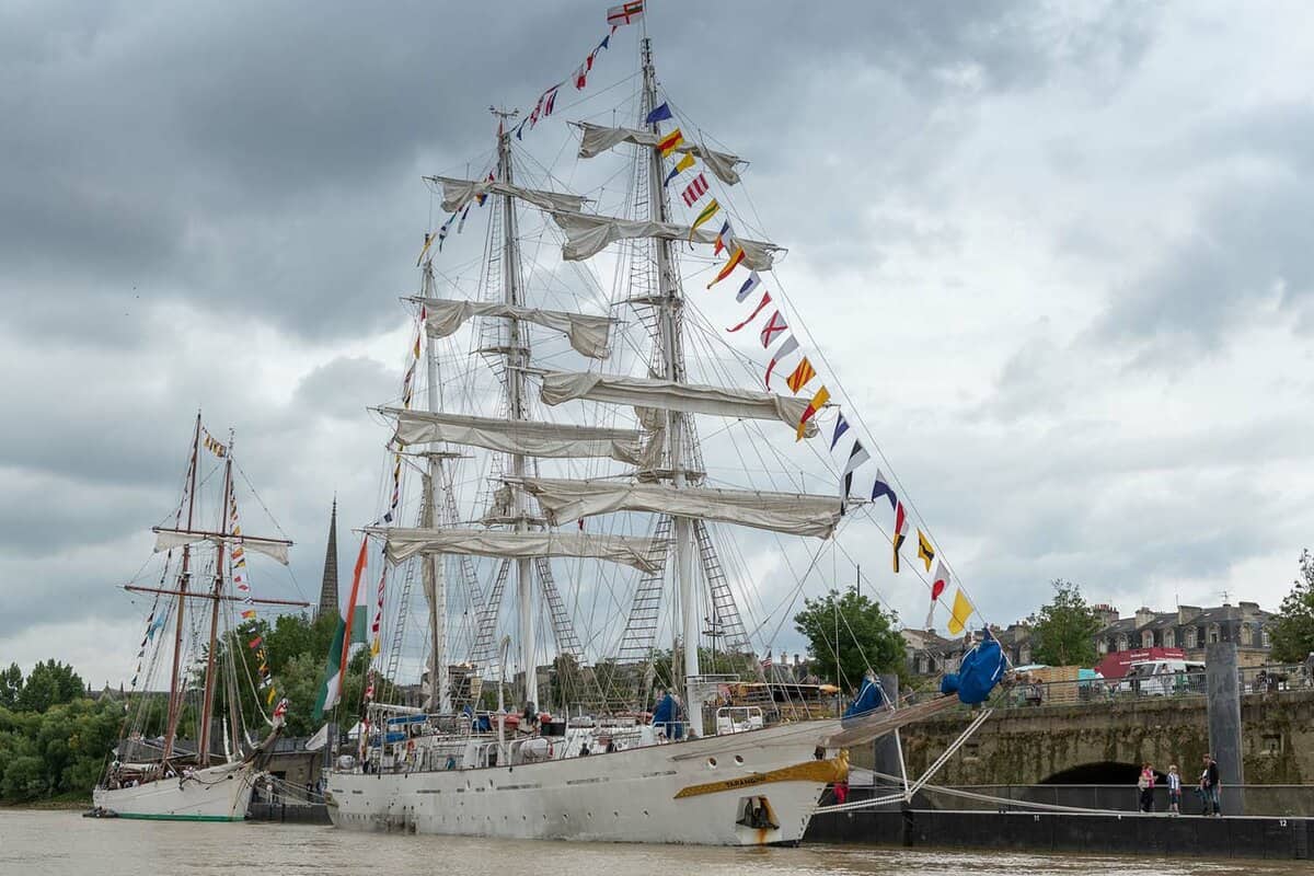 Close up of traditional tall ship sailing boat