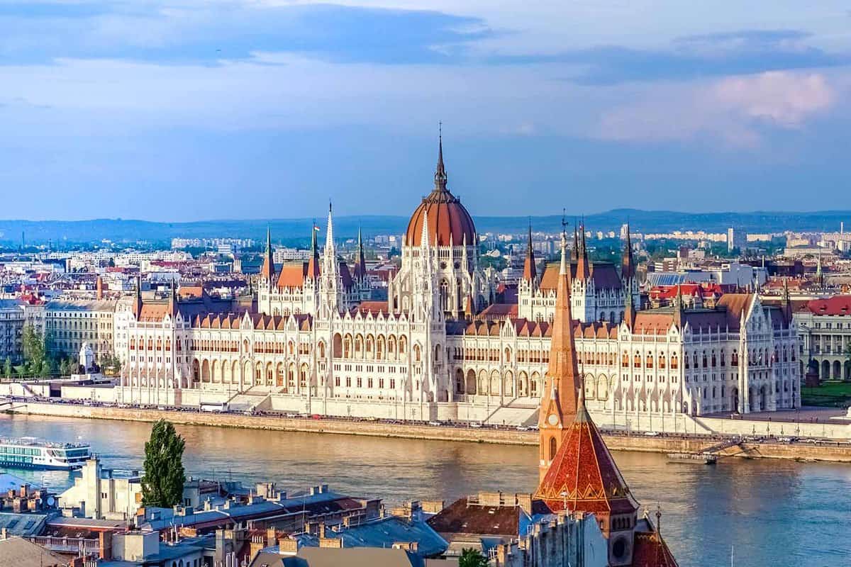 View of the beautiful Hungarian Parliament building on the river Buda