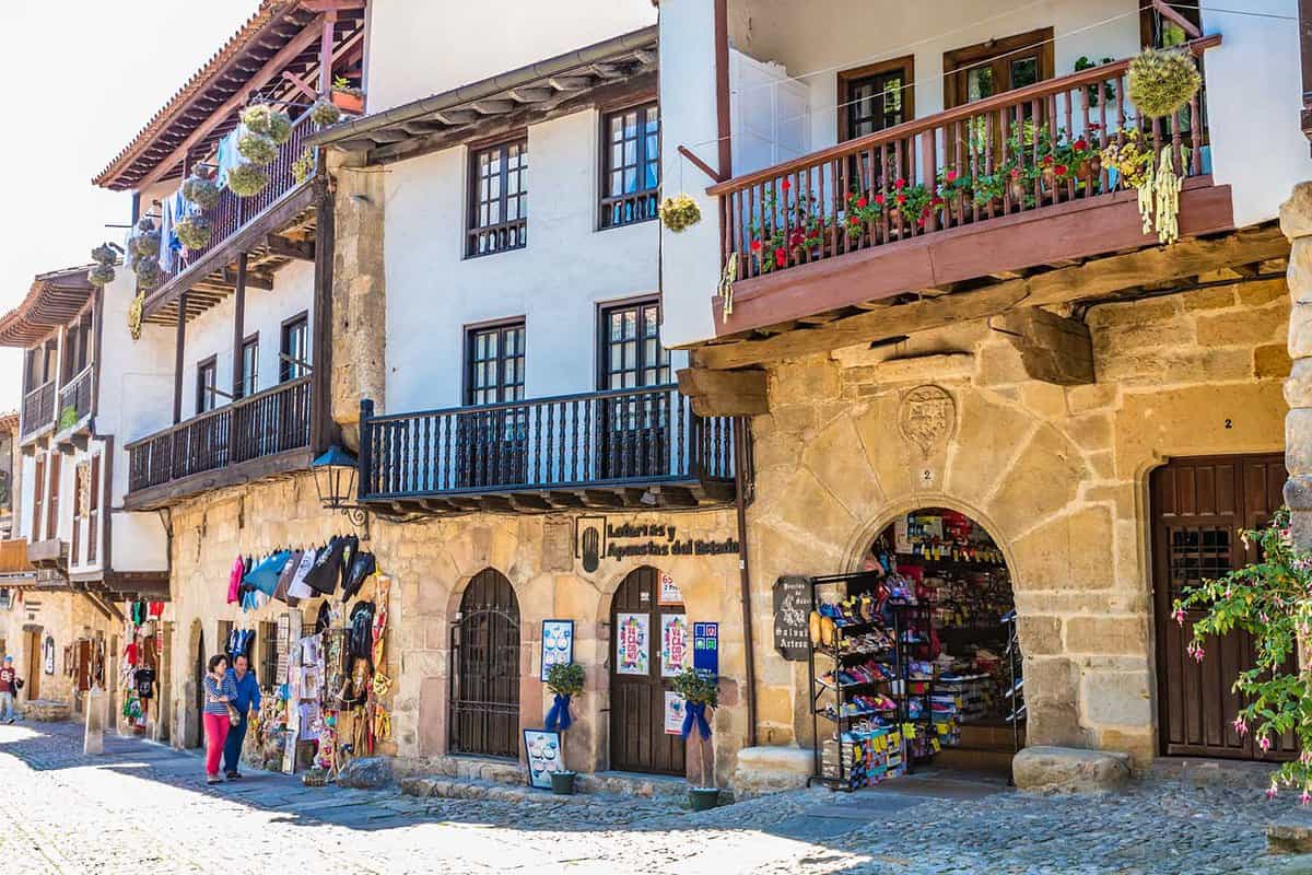 Street view of Santillana del Mar showing several old houses