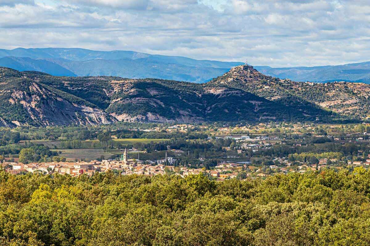 Landscape view of the valley containing the cave