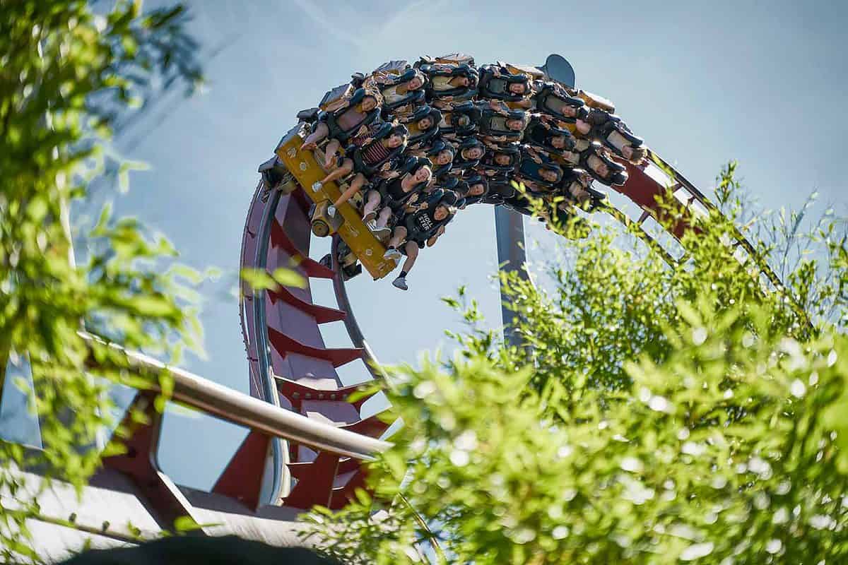 Close up of the Demon rollercoaster at Tivoli Gardens in Copenhagen