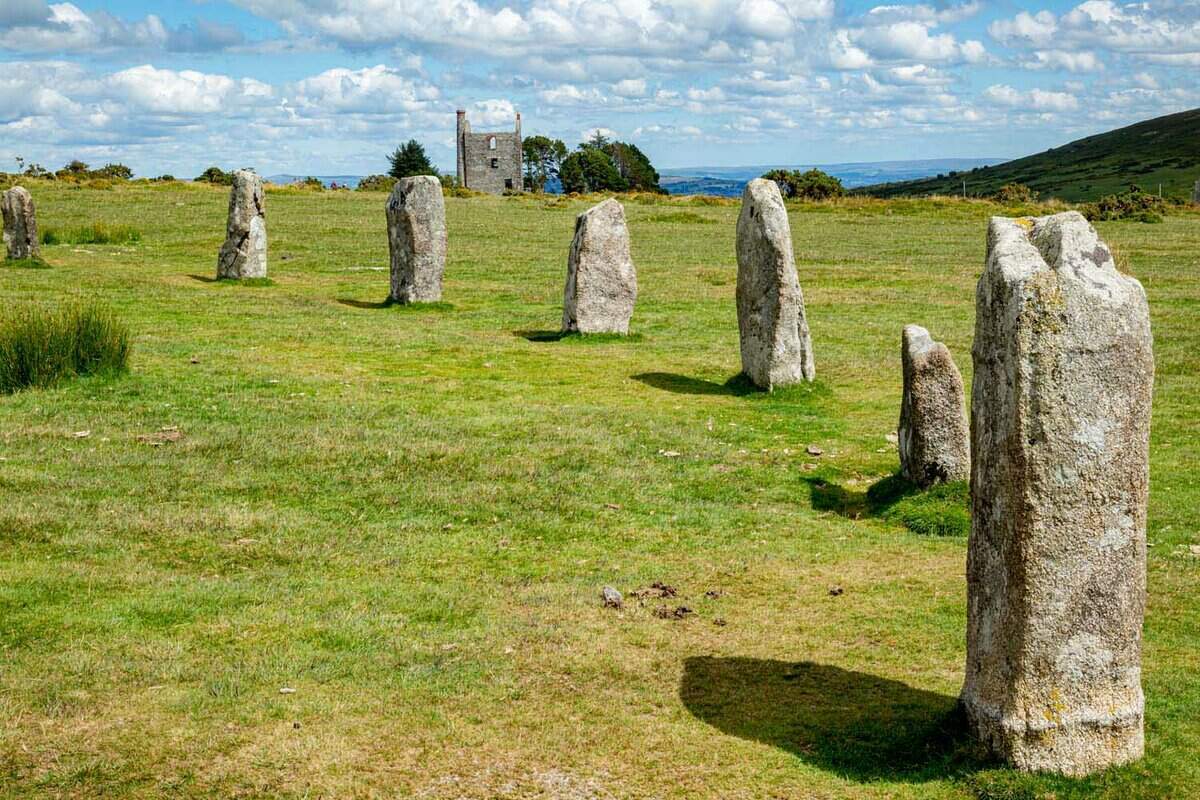Hurlers stone circle at minions on Bodmin Moor Cornwall