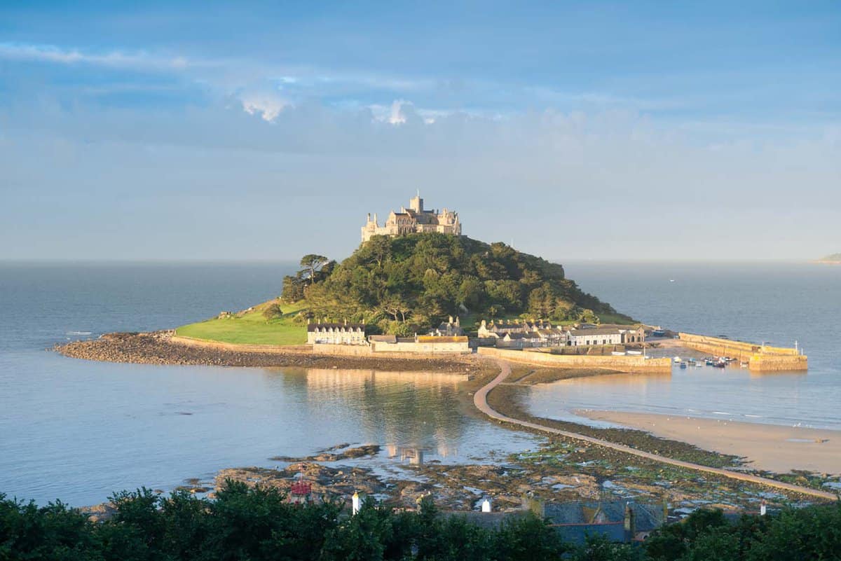 landscale view of St Michael's Mount in Cornwall UK