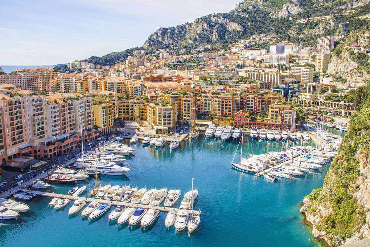 Aerial view of Monaco's yacht-filled marina