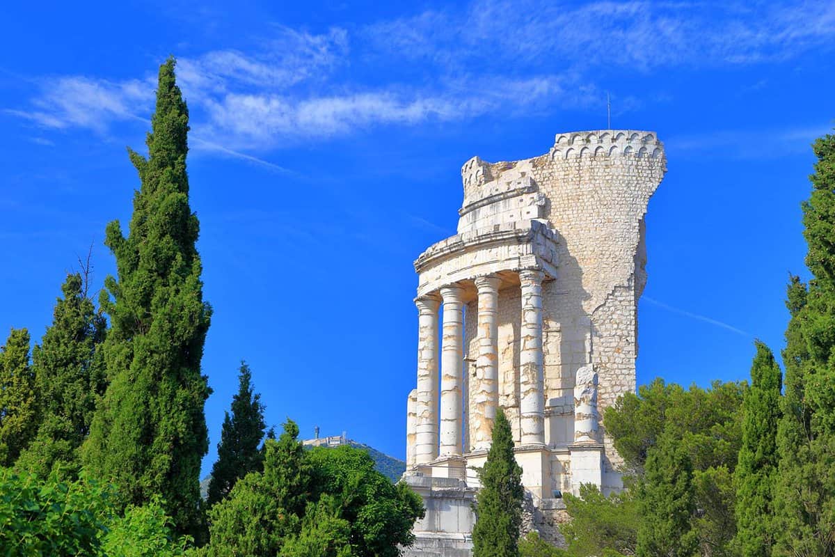 Ancient stone monument of the Trophy of Augustus in Le Turbie, French Riviera, France