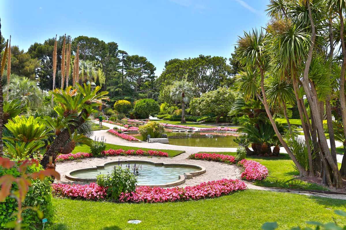 Landscaped garden with ponds and flowers
