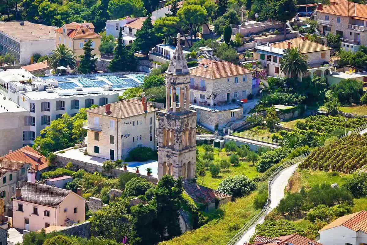 aerial view of buildings in Hvar's Old Town
