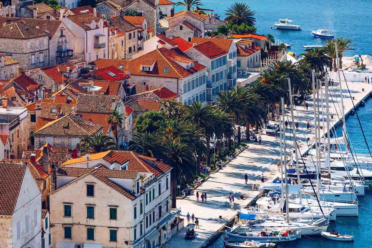 aerial view of the port in Hvar's Old Town