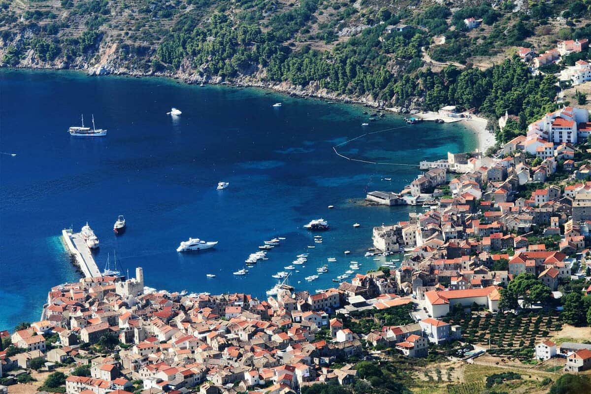 Aerial view of the old town of Vis Island