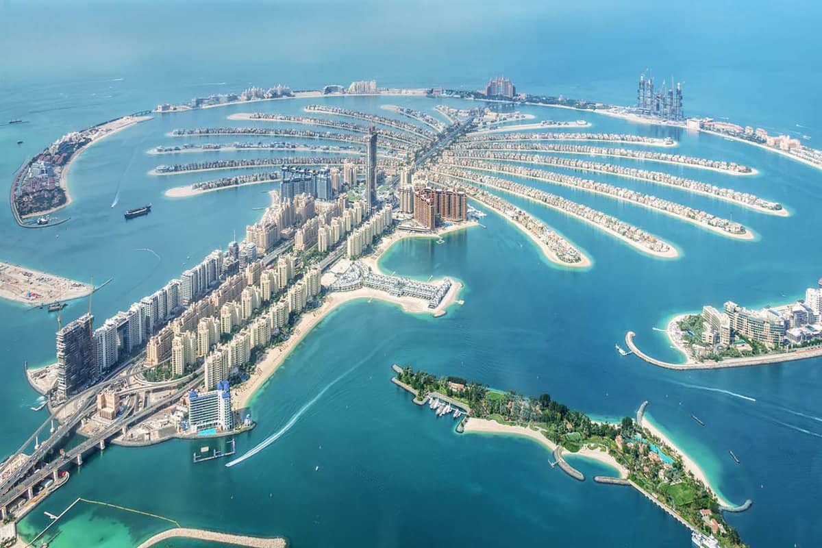 Aerial view of Dubai Palm Jumeirah island, United Arab Emirates