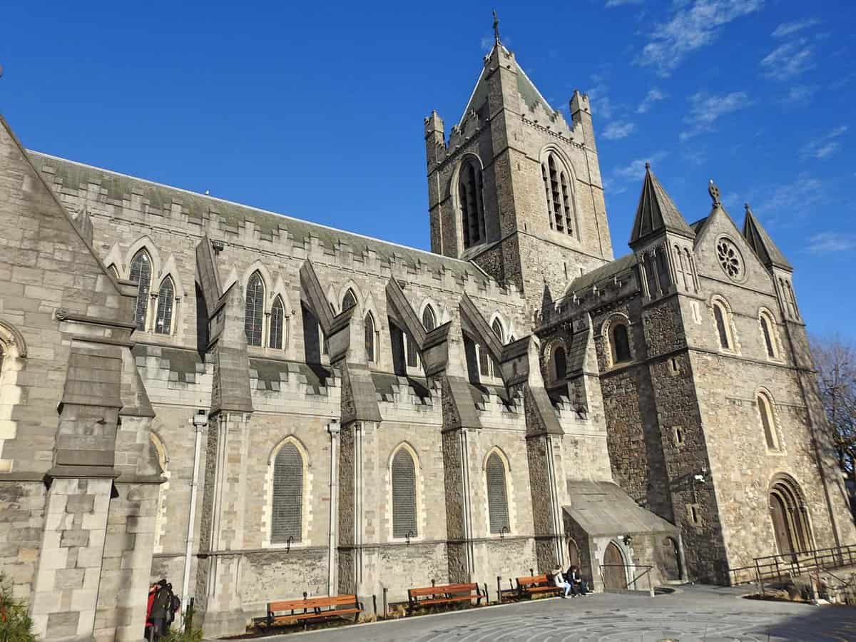 The cathedral exterior on a sunny afternoon