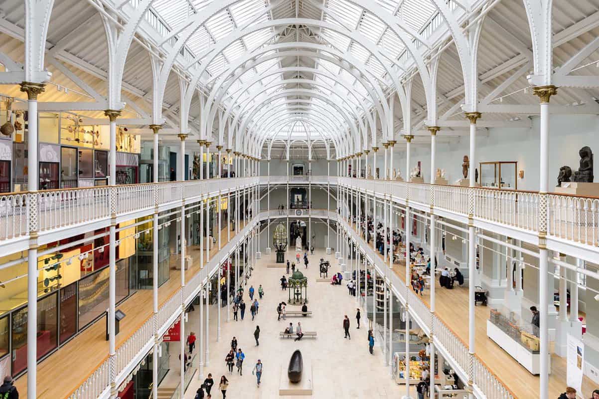 the Grand Gallery of the National Museum of Scotland with the beautiful arched infrastructure