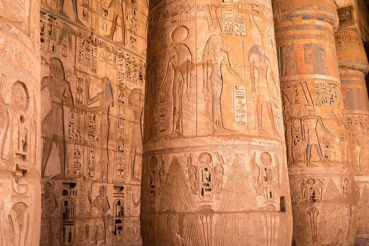 Close up of columns in the mesmerising Temple of Amun
