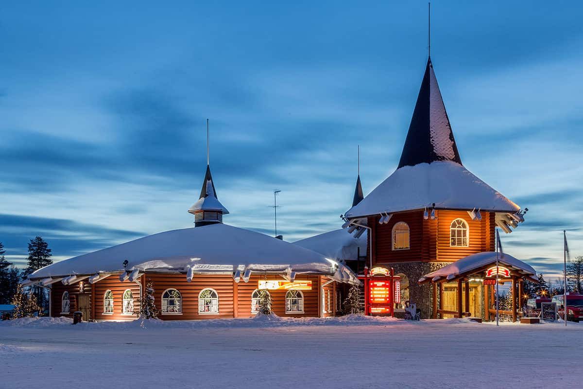 exterior o buildings in Santa Claus village in Finnish Lapland