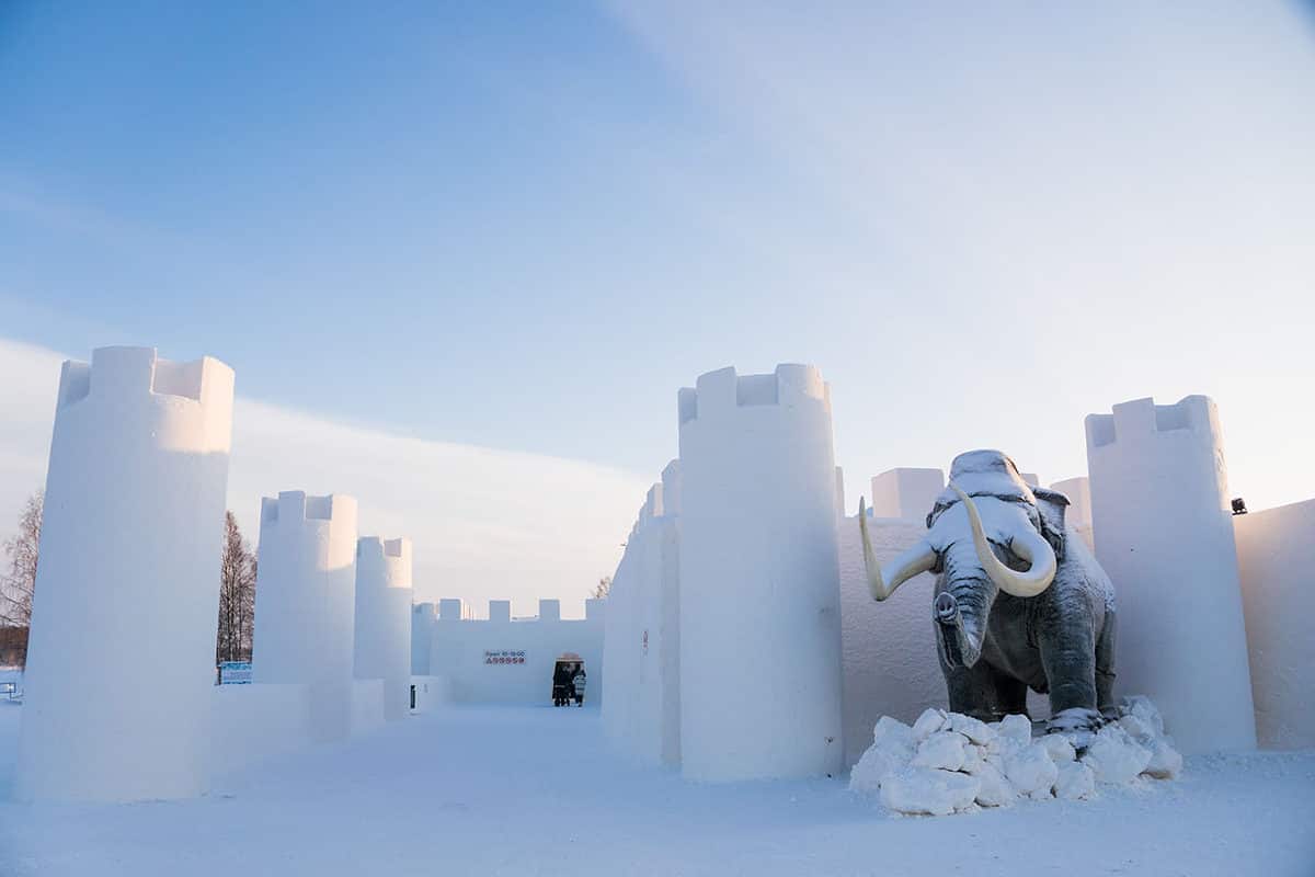 front view of entrance to Kemi Snowcastle in Finnish Lapland