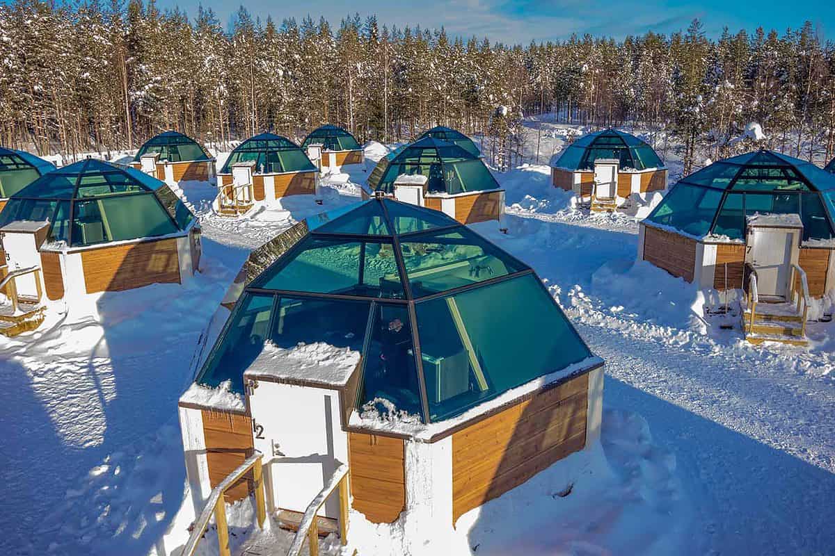 glass igloos in hotel in Finnish Lapland
