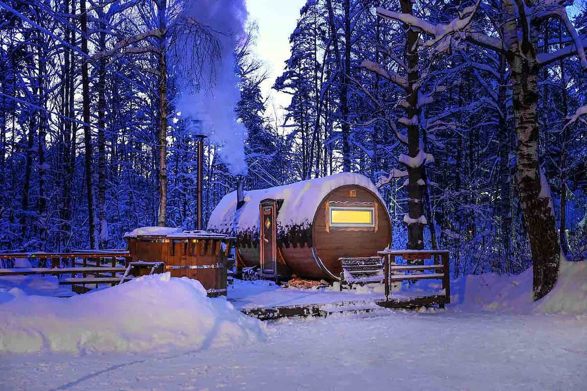 smoke sauna in forest in Finnish Lapland