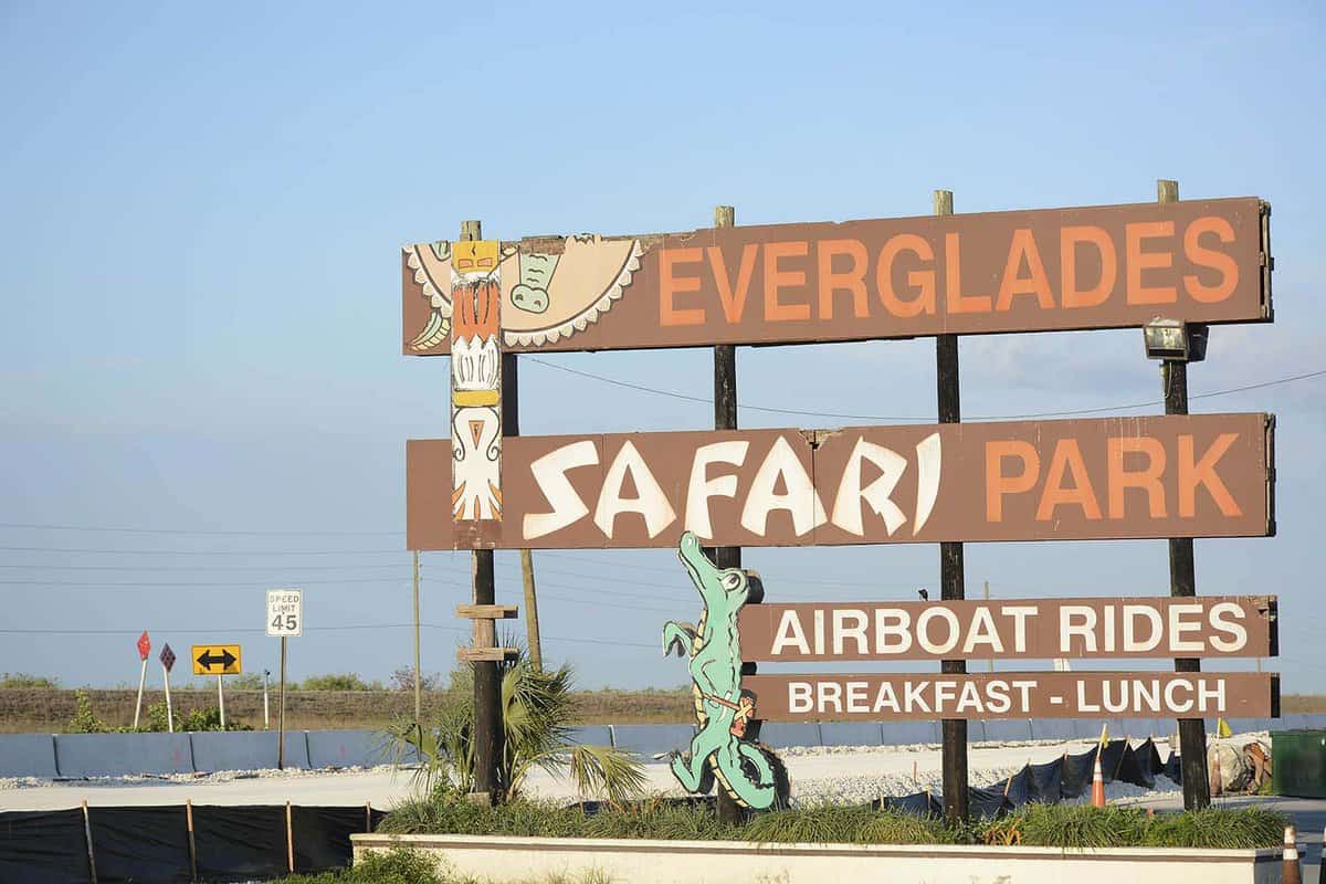 Everglades Safari Park sign in Everglades National Park, Florida
