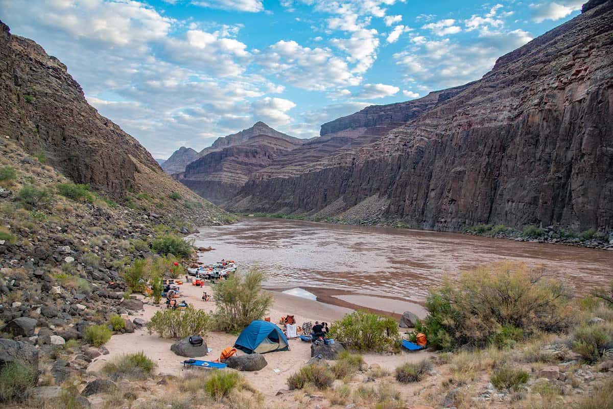 Campsite on a river bed of the Colrado River in the Grand Canyon