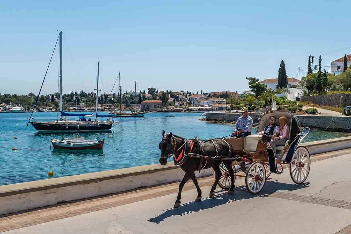 Donkey and cart on waterfront in Spetses