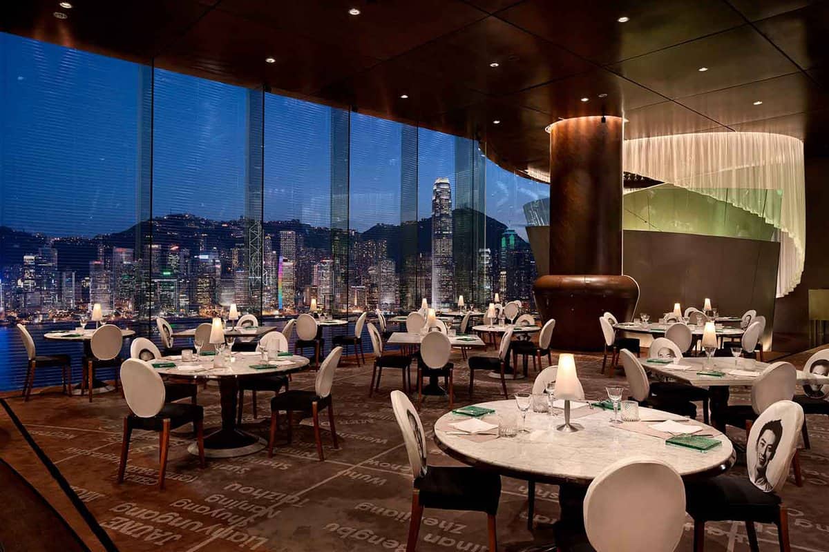 Dining area with dazzling view of the skyline and waterfront